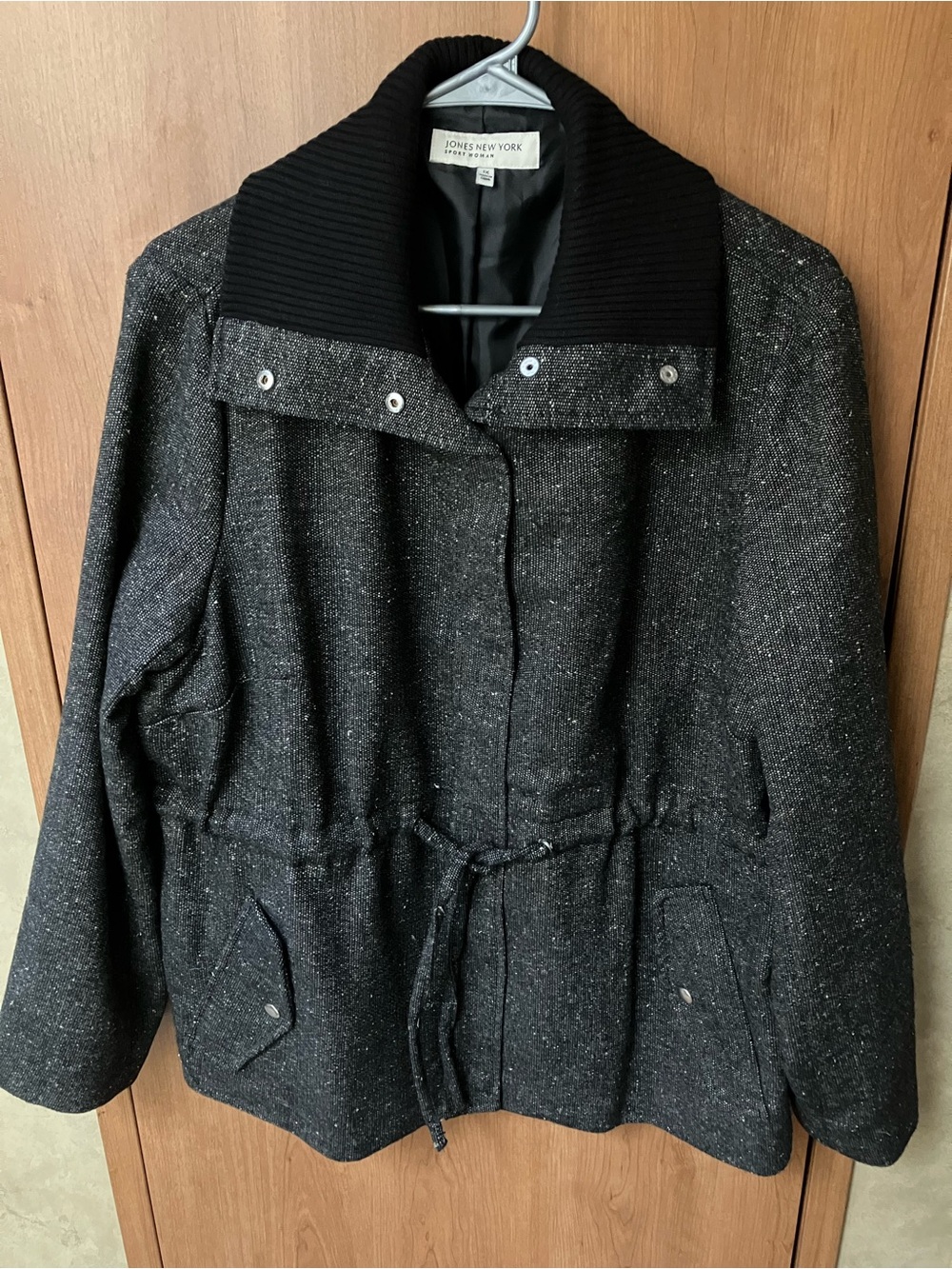 Jones New York Black/Gray Heathered Tweed Drawstring Anorak Jacket Women’s 1X